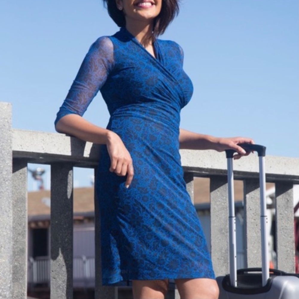 NWT Betabrand Floral Blue Wanderlite Travel Dress